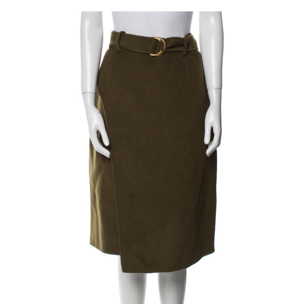 NWT - SANDRO PARIS Midi Skirt - Green - Size L - Wool - Comes With Belt
